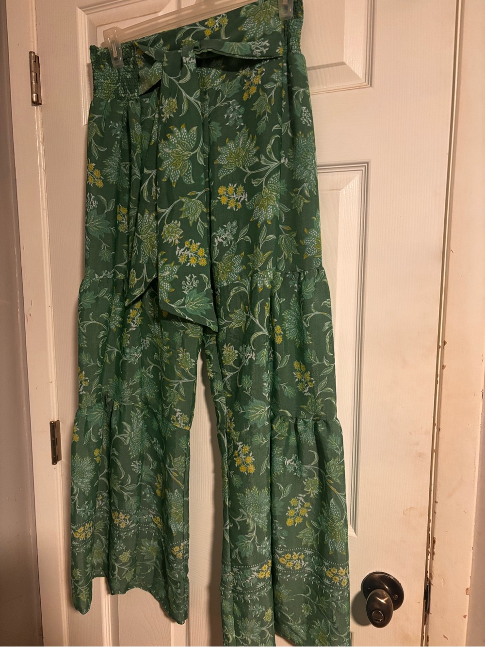Nanette Lepore Green Floral Tiered Wide-Leg Pants with Tie